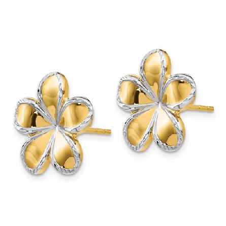 14K Yellow Gold Rhodium Plated Leslies 15mm Flower Post Earrings 1.44gr #162A