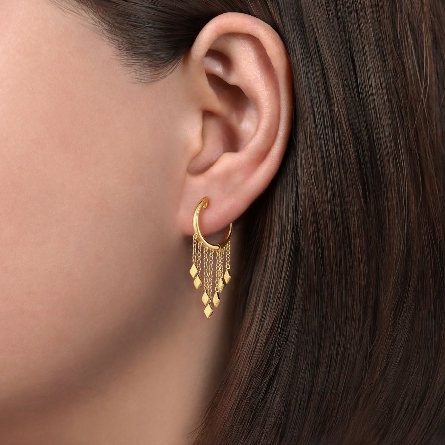 14K Yellow Gold Gabriel Huggie Diamond-Shaped Tassel Drops Earrings #EG14475Y4JJJ (S1757387)