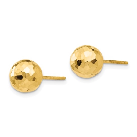 14K Yellow Gold 8mm Satin and Diamond-Cut Ball Post Earrings 1.23gr #H1013
