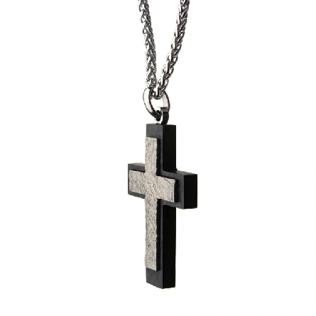Stainless Steel Carbon Fiber Cross Pendant on 24inch Chain #SSPCF006NK1