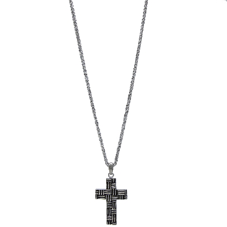 Antiqued Stainless Steel Weave Pattern Cross Pendant on 24inch Wheat Chain #SSP21547NK1