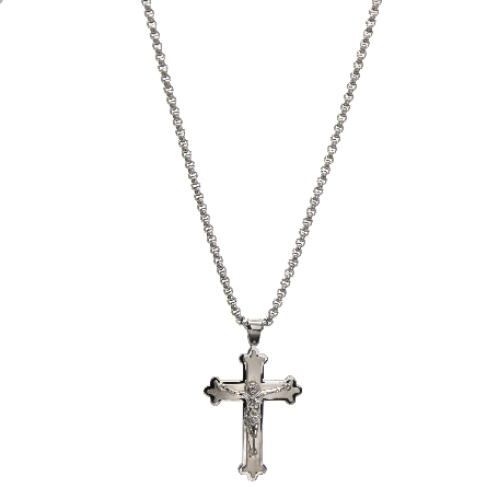 Stainless Steel Crucifix Pendant on 22inch Round Box Chain #SC151