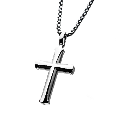 Stainless Steel Apostle Cross Pendant on 24inch Bold Box Chain #SSP009ANK1