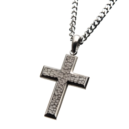 Stainless Steel Hammered Cross Pendant on 24inch Chain #SSP20939KNK1