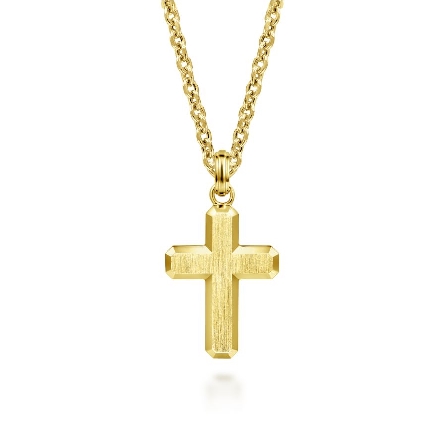 14K Yellow Gold 33.6x18.9mm Brushed Finish Cross Pendant (Chain not included) #PCM6542Y4JJJ (S1703729)