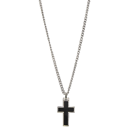 Stainless Steel Carbon Fiber Cross Pendant on  22inch Curb Chain #SC18