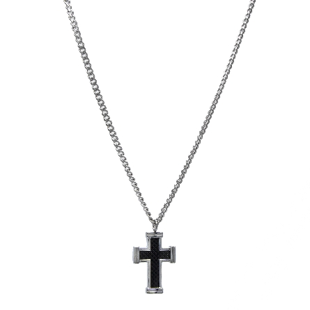 Stainless Steel Black Carbon Fiber Cross Pendant on 22inch Flat Curb Chain #SC31