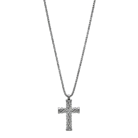 Stainless Steel Weave Design Cross Pendant on 22inch Round Box Chain #SC133