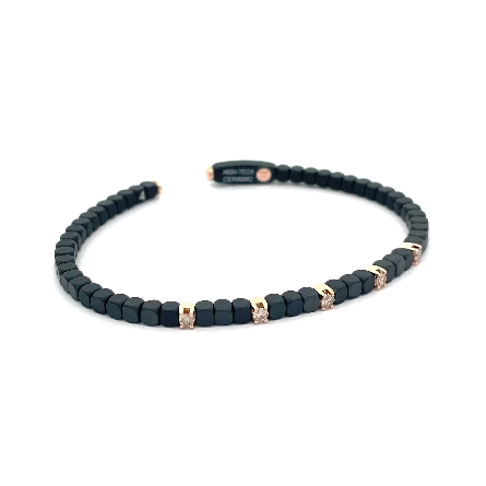 Black Matte Bead Cuff Bracelet w/18K Rose Gold Stations and Diams=.31ctw #DD4CN5GDBWS