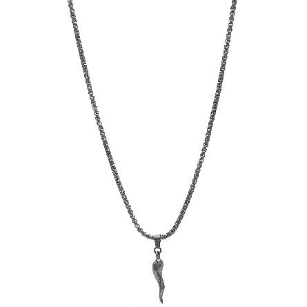 Stainless Steel Medium Cornetto Italian Horn Pendant on 22inch Round Box Chain #SP93