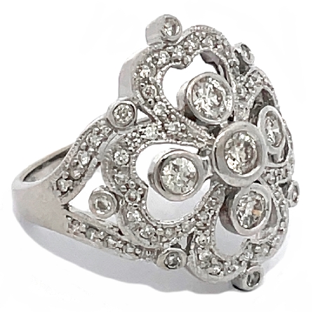 14K White Gold Estate Fashion Antique Style Ring w/Diams=.75apx SI2-I1 I-J Size 7 3.8dwt