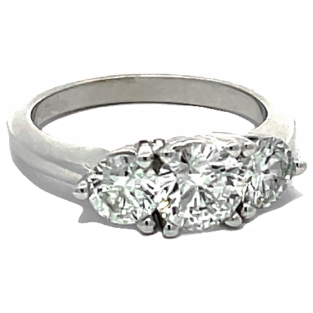 14K White Gold Estate 3Stone Engagement Ring w/1 Diamond=.98ct SI2-I1 J and 2Diams=1.02ctw I1 I Size6.75 
