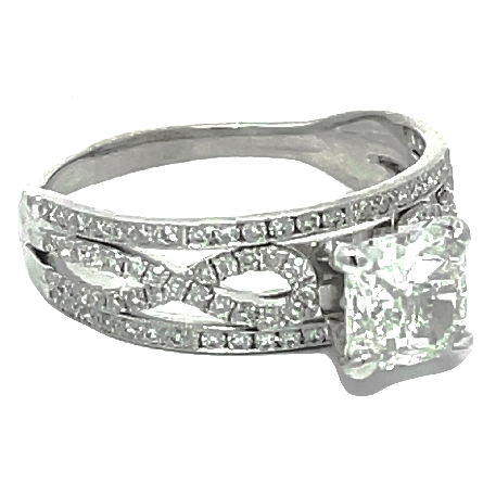 SPECIAL 14K White Gold Estate Engagement Ring w/1 Cushion Cut Diamond=.90ct I1 H and Diamonds=.55apx SI H-I Size5.5 2.0dwt