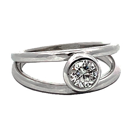 14K White Gold Estate Split Shank Bezel Ring w/1 Diamond=.48ct VVS2 G Size6.75 