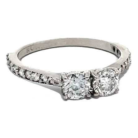 14K White Gold Estate 2 Stone Ring w/2 Diams=.65ctw and 18 Diams=.18ctw SI H-I Size 5.75 1.3dwt
