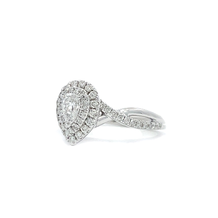 14K White Gold Estate Pear Shaped Cluster 4Prong Engagement Ring Size4 w/1PearShapedDiams=.18apx SI1 F and 56Diams=.37apx VS-SI G 1.9dwt 