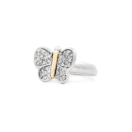 14K White and Yellow Gold Estate Butterfly Pave Ring w/Diams=.40apx SI1-I1 I-J Size 6.5   4.0dwt
