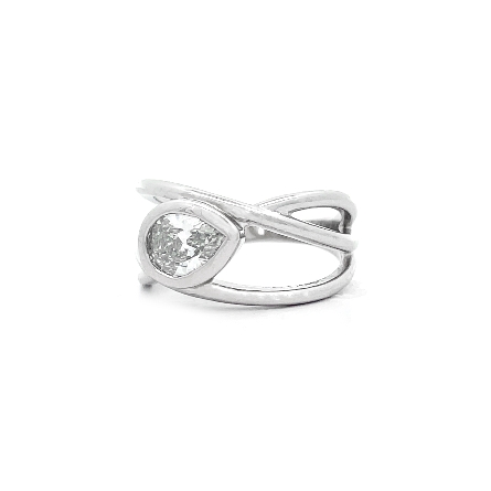 14K White Gold Estate 3Row Crossover Bezel Fashion Ring w/1 Pear Diamond=.92ct SI2 I Size6.75 
