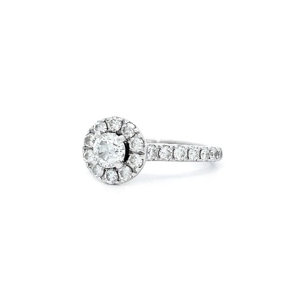 14K White Gold Estate Round Halo Engagement w/1 Diamond=.39apx SI2 H-I and 54 Diams=.27apx SI H-I Size6 2.4dwt