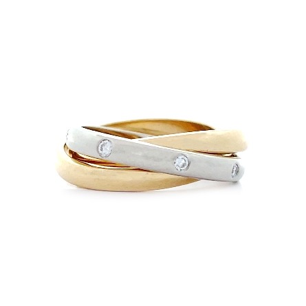 18K Yellow White and Rose Gold Estate 3Band Burnish Set Rolling Rings Size6 w/8Diams=.15apx SI-I H-I Size6 6.6dwt