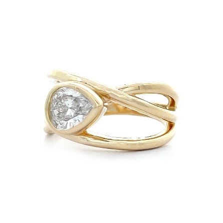 14K Yellow Gold Estate 3Row Crossover Fashion Bezel Ring w/1 Pear Diam=.96ct I1 K Size6.75 