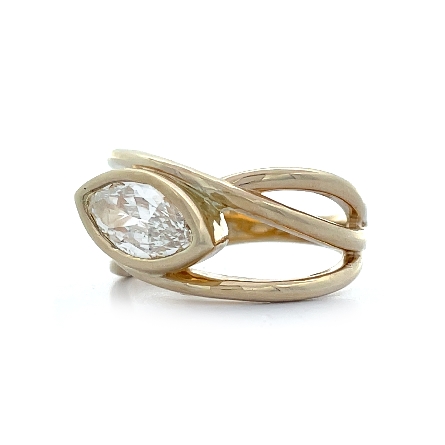 14K Yellow Gold Estate 3Row Crossover Fashion Bezel Ring w/1 Marquise Diam=1.04ct VS1 L Size6.5 
