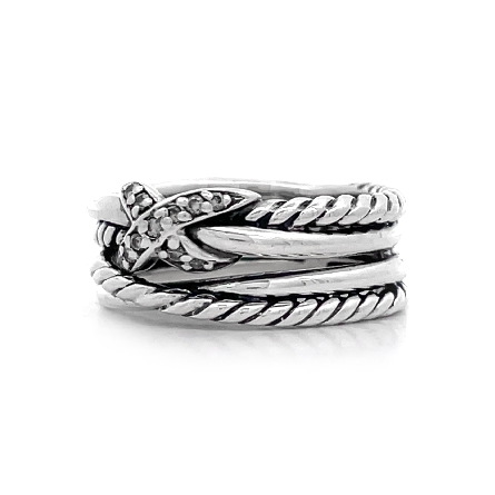 Sterling Silver Estate David Yurman X Crossover Ring w/Diams=.05apx SI H-I Size4 2.7dwt 