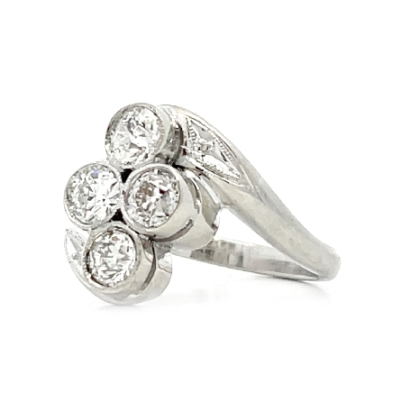 14K White Gold Estate Bypass Bezel Ring w/4 Old Euro Diams=.50apx SI H-I Size5.5 AS IS 2.7dwt