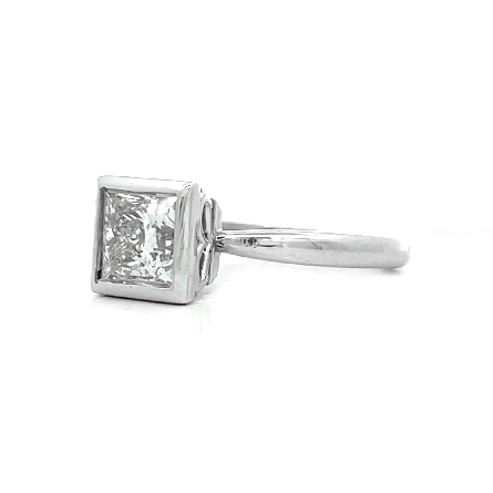 14K White Gold Estate Bezel Set Engagement Ring w/1 Princess Cut Diamond=1.49ct I1 J Size7 #72188