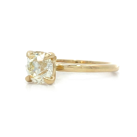 14K Yellow Gold Estate Solitaire 4Prong Engagement Ring w/1 Old Mine Cushion Diamond=1.33ct VS K-L Size6.75