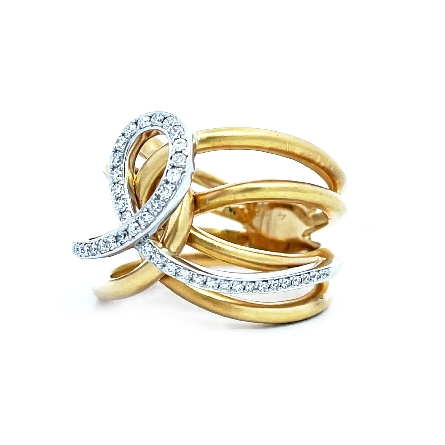 18K Yellow and White Gold Estate over Lapping Loop Ring w/Diams=.32apx SI G-H Size6.5 7.8dwt 