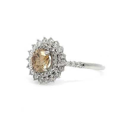 14K White Gold Estate Round Halo Fashion Ring w/1 Brown Diam=1.20ct SI2 Fancy Brown and Diams=.90apx SI H-I Size11 