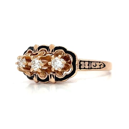 14K Yellow Gold Estate Black Enamel Antique Style 3Stone Prong Set Ring w/Diams=.35apx SI G-H Size7.75 3.1dwt 