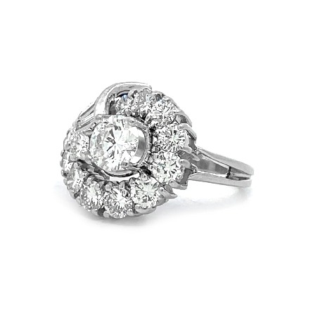 Platinum Estate Prong and Channel Set Swirl Open Split Shank Ring w/Round Diam=.89apx SI1 J w/Round and Baguette Diams=2.00apx VS-SI1 H-I andSize6 6.4dwt 