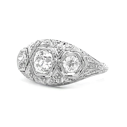 Platinum Estate Antique Style 3Stone Ring Size5.5 w/1Diams=.50apx and 2Diams=.30apx SI1-I1 I-J 2.4dwt 