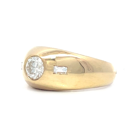 14K Yellow Gold Estate Bezek Dome Burnished Set Ring Size7 w/Round Diams=.50apx and Baguette Diams=.20apx VS2-I1 H-I 4.7dwt 