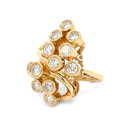 14K Yellow Gold Estate Freeform Bezel Set Waterfall Ring w/12Diams=2.28apx I1 H-I Size5.75 8.1dwt