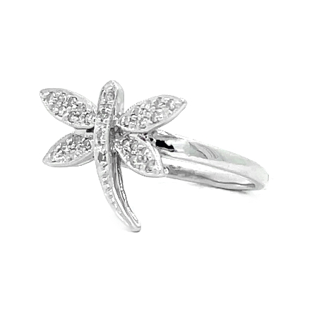 14K White Gold Estate Dragonfly Ring w/28Single Cut Diams=0.14apx SI1-I1 J-K Size4.5 1.8dwt 