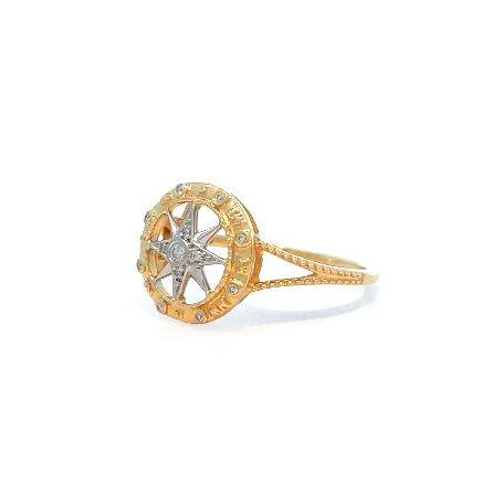 14K Yellow and White Gold Estate Compass Star Ring w/Single Cut Diams=0.05apx SI1-SI2 I Size6.5 1.3dwt