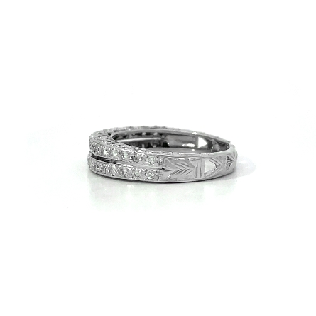 18K White Gold Estate Antique Style Double Milgrain Band w/58Diams=0.60apx VS H-I Size5 1.9dwt