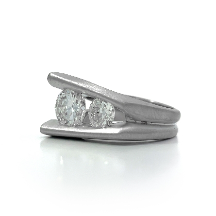 18K White Gold Estate Satin Finish Tension Set Ring w/1Diam=1.40ct SI1 I and 1Diam=.75apx I1 J Size5.75 7.7dwt