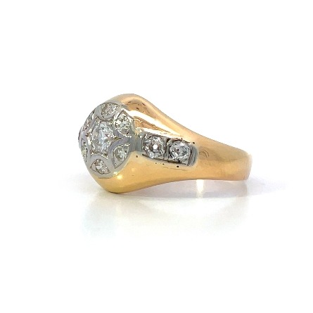 14K Yellow and White Gold Estate Cluster Signet Ring w/11Single Cut and Old Eurpoean Diams=.67apx SI1-I1 G-H-I-J Size9 3.8dwt 