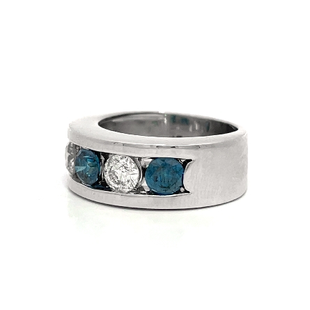 14K White Gold Estate Gents Channel Set Band w/3 Irradiated Blue Diams=1.05apx and 2 Diams=0.72apx SI2-I1 I Size6.75 6.7dwt
