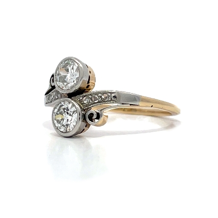 14K Two Tone Estate Antique Style Bypass Ring w/2 Old European Cut Diams=.54apx and Diams=.04apx SI I Sz6.5 2.0dwt