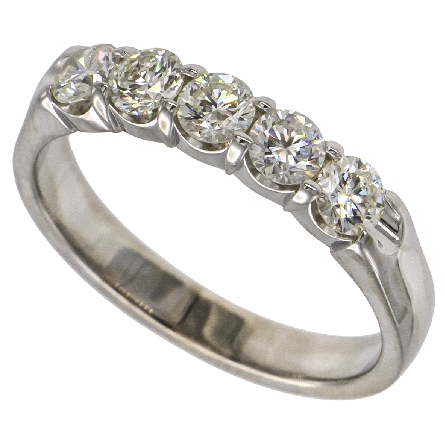 14K White Gold Estate Shared Prongs Band w/5Diams=.98tw SI2-I1 I-J Size 6.5#ARPSOP
