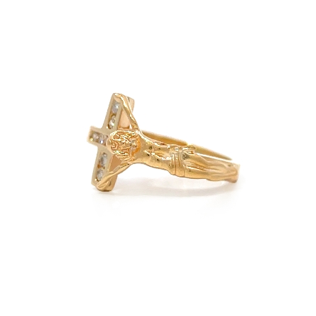 14K Yellow Gold Estate Channel Set Crucifix Ring w/Diams=.07apx SI I Size5.75 2.3dwt
