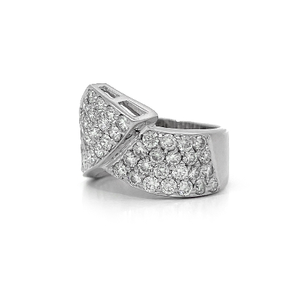 14K White Gold Estate Wide Flat Pave Crossover Ring w/Diams=1.50apx VS-SI H-I Size5 3.8dwt