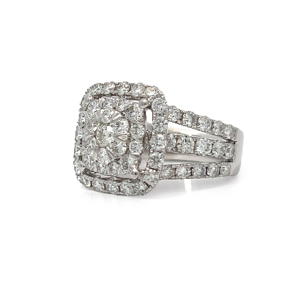 14K White Gold Estate Split Shank Square Halo Ring w/Diams=1.70apx VS-SI H Size5.25 5.4dwt