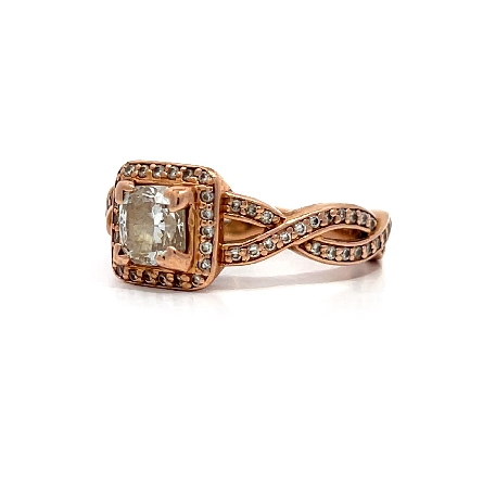 14K Rose Gold Estate Halo Cushion Engagement Ring w/Cushion Diams=.93ctw VS2 H GIA#6117465677 and Diams=.36apx SI I Size6.75 2.9dwt