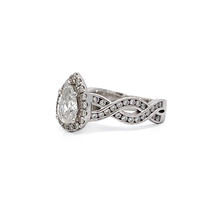 18K White Gold Estate Halo Pear Shaped Engagement Ring w/1Pear Shaped Diams=.70ctw VS2 E GIA#249202273 and Diams=.28apx VS H Size5 3.8dwt